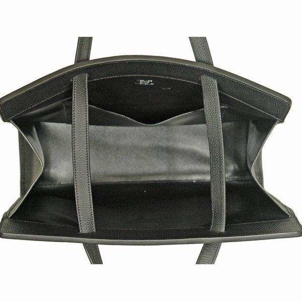 Best Hermes Large Leather H Handbag Black 6058